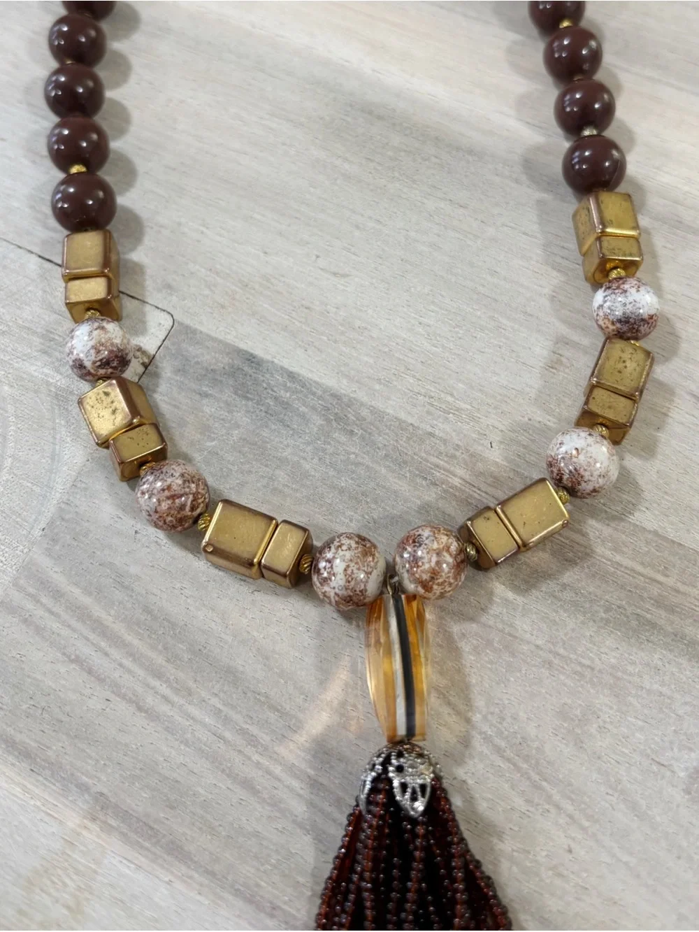 Vintage Brown Gold Beaded Statement Necklace